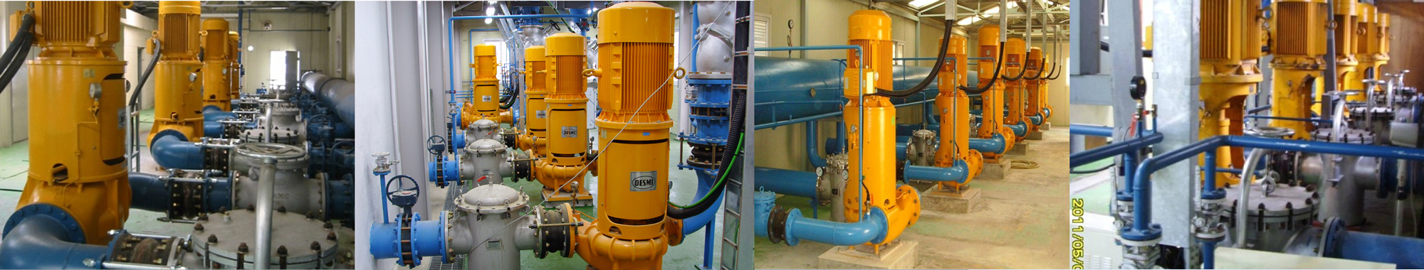 Yellow DESMI pumps in an industrial setting for fluid handling applications.